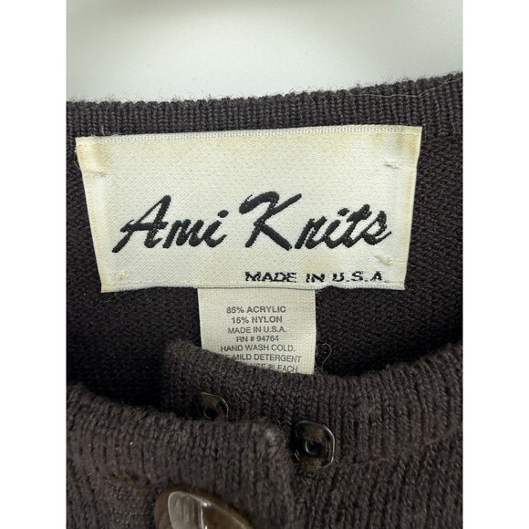 Vintage Ami Knits Sweater Dress Womens 10 Brown Button Up Ribbed Made USA - Picture 2 of 13